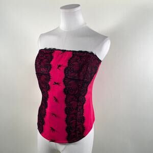 Pink and black lace corset top